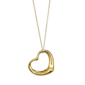 Tiffany Elsa Peretti Open Heart Pendant Necklace Yellow Gold L